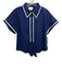 Tuckernuck Size S Navy Blue & White Cotton Contrast Trim Short Sleeve Collar Top Navy Blue & White / S