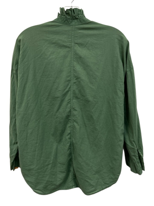 A Shirt Thing Size S Green Cotton Ruffle Trim Oversize Long Sleeve Top Green / S