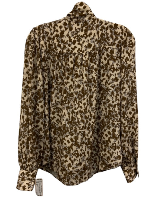 LaRoque Size S Brown & Cream Silk Blend Abstract Tie Neck Long Sleeve Top Brown & Cream / S