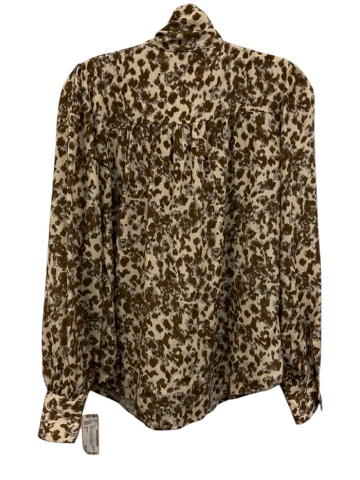 LaRoque Size S Brown & Cream Silk Blend Abstract Tie Neck Long Sleeve Top Brown & Cream / S