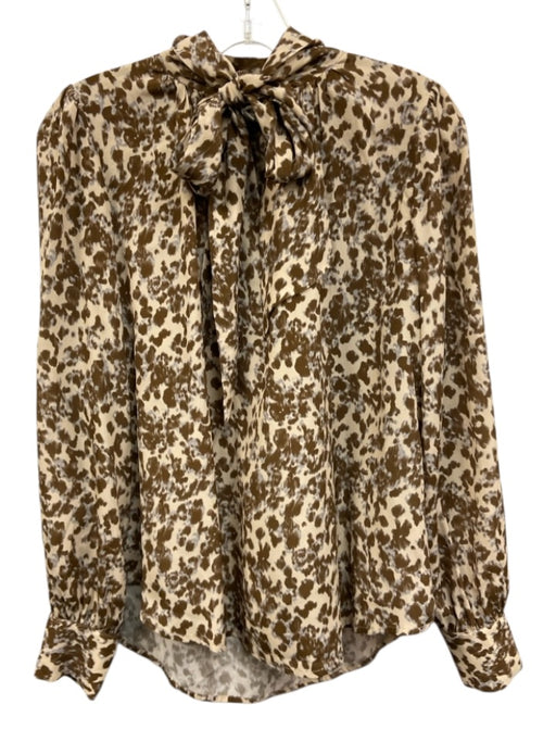 LaRoque Size S Brown & Cream Silk Blend Abstract Tie Neck Long Sleeve Top Brown & Cream / S