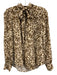 LaRoque Size S Brown & Cream Silk Blend Abstract Tie Neck Long Sleeve Top Brown & Cream / S