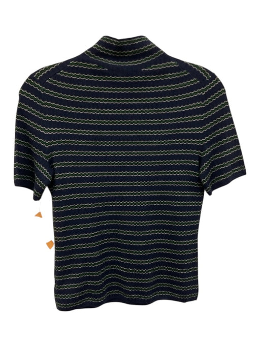Theory Size S Navy Blue, Green, White Scallop Stripe Mock Neck Sweater Navy Blue, Green, White / S