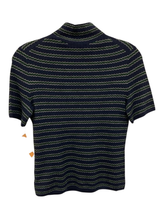 Theory Size S Navy Blue, Green, White Scallop Stripe Mock Neck Sweater Navy Blue, Green, White / S