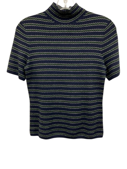 Theory Size S Navy Blue, Green, White Scallop Stripe Mock Neck Sweater Navy Blue, Green, White / S