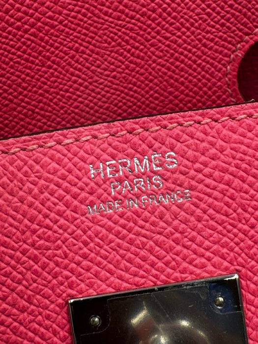 Hermes Pink Leather Top Handle Silver Hardware Birkin Certified by Entrupy Bag