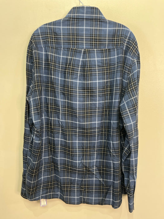 Brunello Cucinelli Size XXL Blue & White Cotton Plaid Men's Long Sleeve Shirt