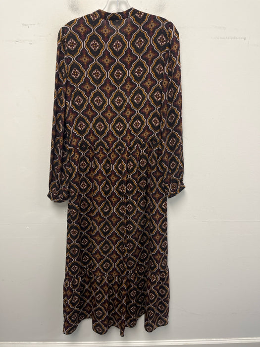 A.L.C. Size 6 Black, Burgundy, Yellow Silk Long Sleeve Floral Gathered Dress