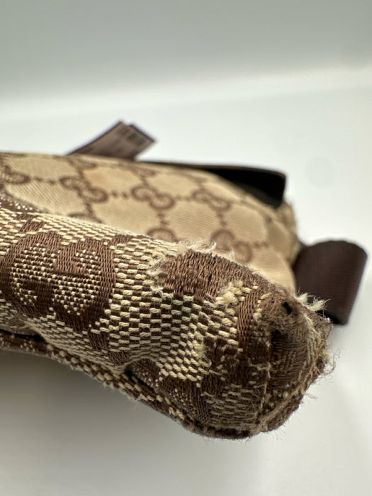 Gucci Brown & Beige Canvas Leather Detail Guccissima Zip Belt Bag Bag