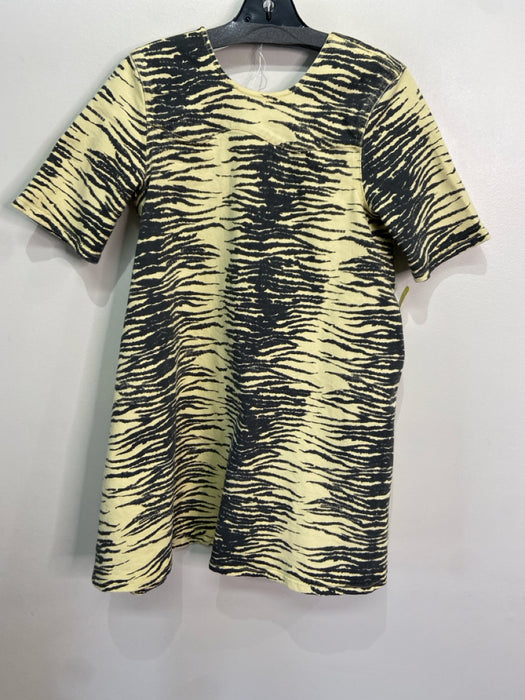 Ganni Size XS/34 Yellow & Black Cotton Denim Zebra Stripe Scoop Back Dress