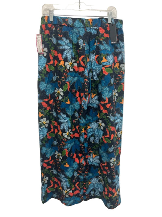 The Kit. Size L Navy & Multi Cotton Elastic Waist Floral Wide Leg Pants