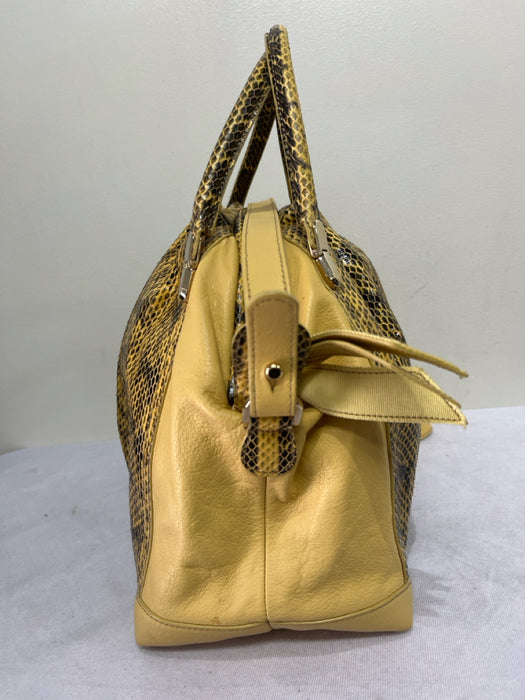 Nina Ricci Yellow & Black Leather Snake Skin Detail Gold Hardware Zip Close Bag