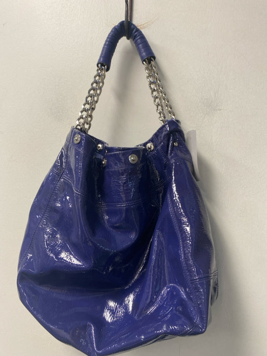 Furla Midnight blue Patent Leather Chain Strap Snap Closure Inside Pocket Bag