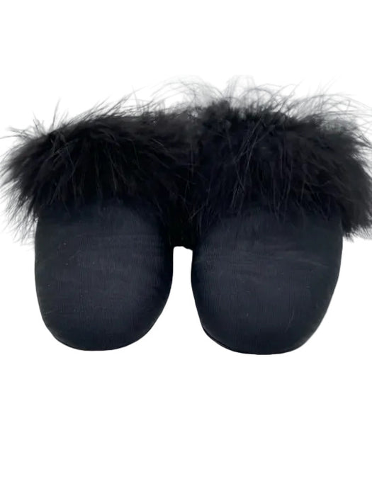 J. Crew Shoe Size 9 Black Grosgrain Ribbon Mule Feather detail Round Toe Flats