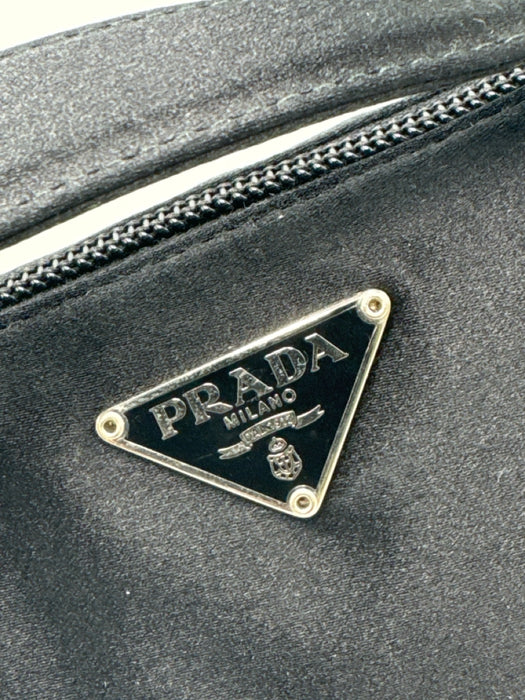 Prada Black Nylon Handbag Top Zip Cylinder Silver hardware Bag