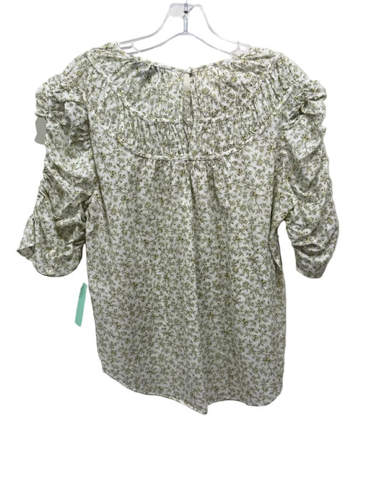 Veronica Beard Jeans Size L White & Green Cotton Floral 1/2 Sleeve Top