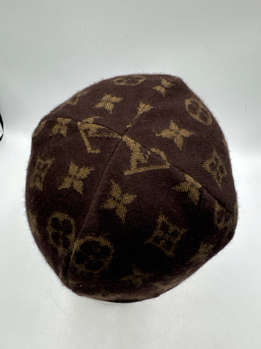 Louis Vuitton Brown and gold Cashmere & Silk Beanie Monogram Foldover Hat