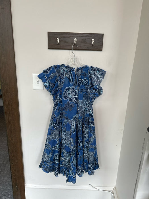 Love The Label Size L Blue 100% Cotton Floral Flutter Sleeve Tiered Dress