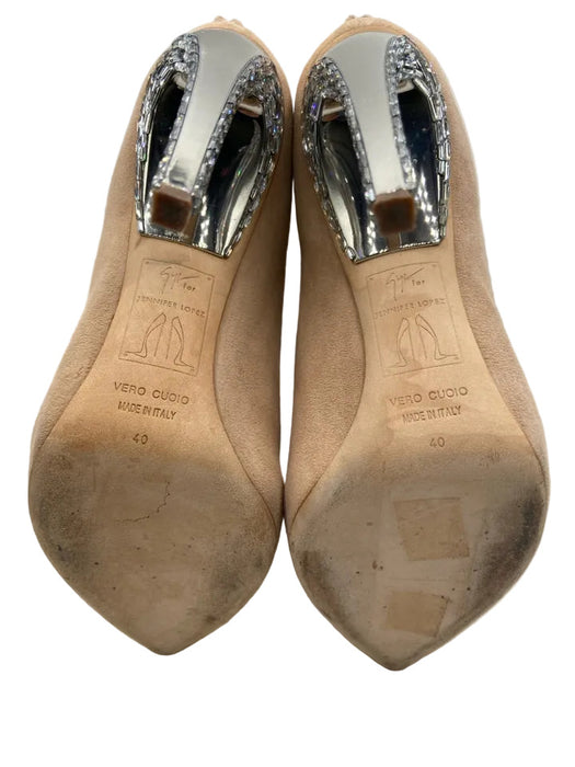 Giuseppe Zanotti Shoe Size 40 Nude & Silver Suede Crystal Embellishments Booties