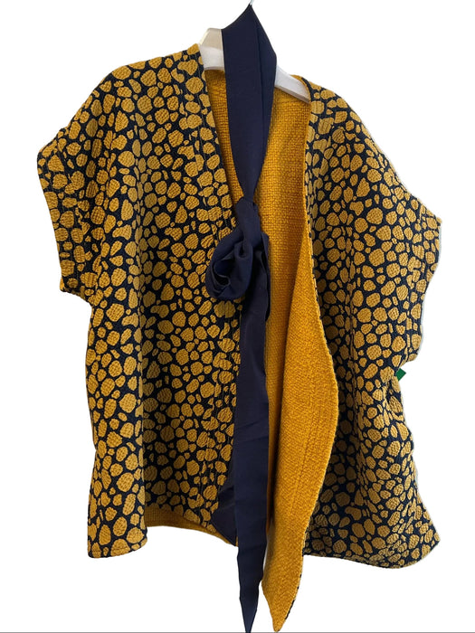 Ann Mashburn Size XL Yellow Virgin Wool Blend Kimono Open Front Belt Inc. Jacket