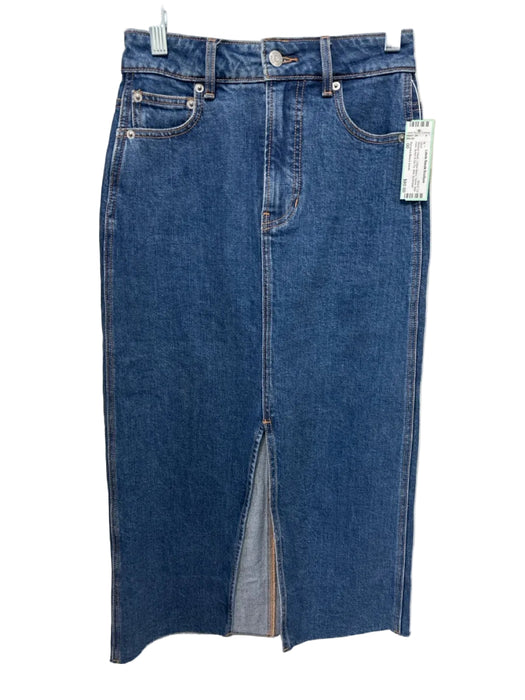 Veronica Beard Jeans Size 00 Medium Wash Cotton Blend Denim Raw Hem Midi Skirt