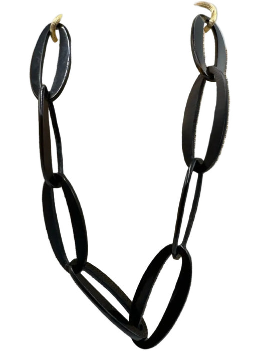 Moo Moo Designs Black Acetate Chain Chunky Collar Toggle Clasp Necklace
