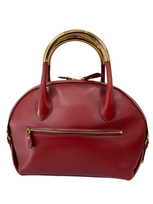 Salvatore Ferragamo Red & Gold Leather 2 Handles Gold Hammered Ring Bowler Bag