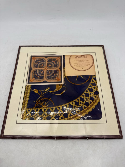 Hermes Blue & Yellow Silk Equestrian scarf
