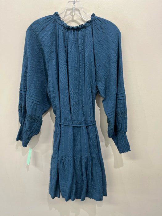 Cleobella Size L Blue Cotton Textured Eyelet Detail Half Button Dress