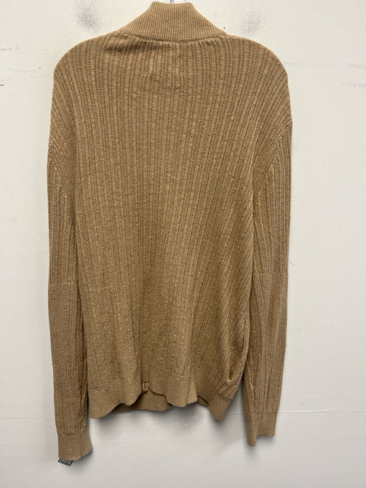 Billy Reid Size XL Tan Cotton Blend Ribbed Zip UP Men's Sweater