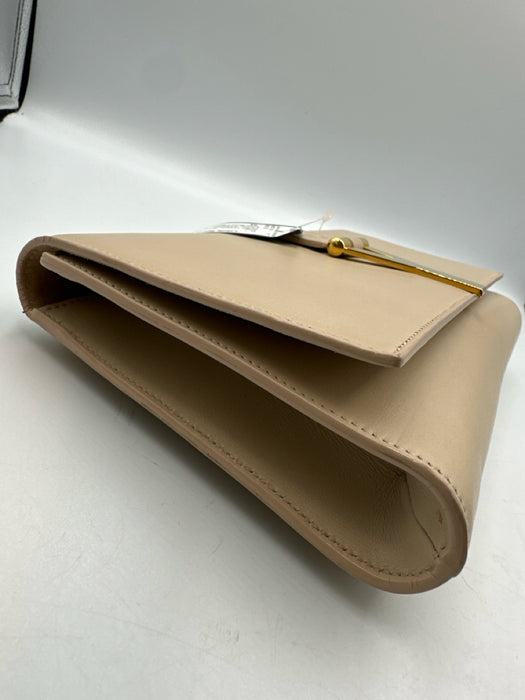 Yves Saint Laurent Beige Leather Magnetic Flap Gold Logo Clutch Bag