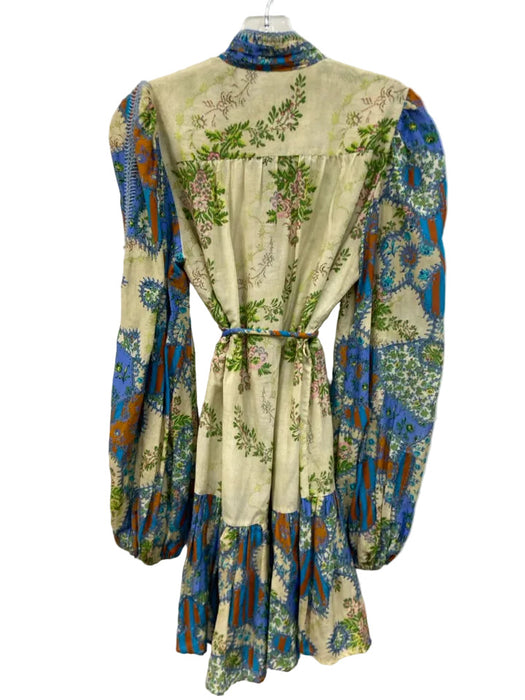 Alemais Size 6 Beige, Blue, Green Cotton Blend Floral Button Down Dress