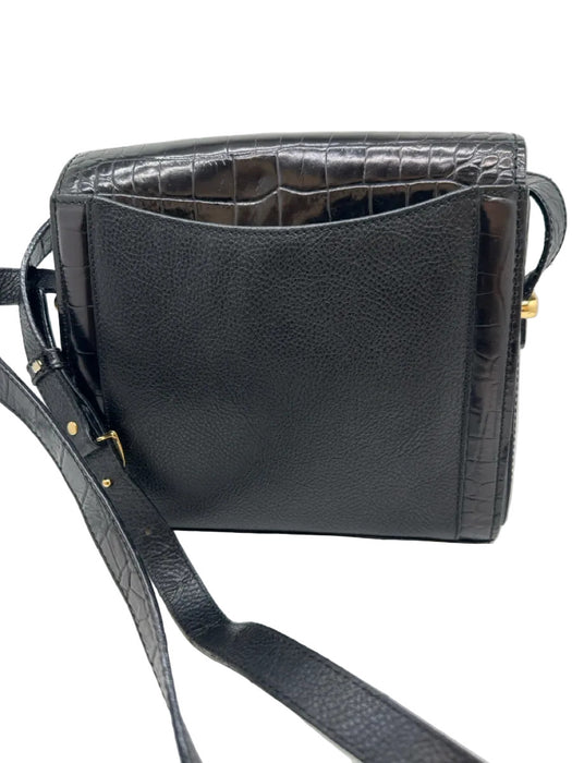 Bally Black Leather Croc Embossed Pebbled Gold Hardware Crossbody Bag