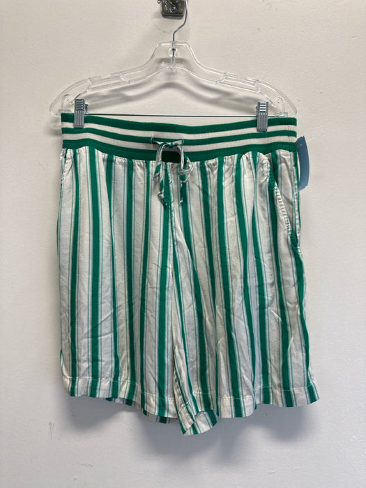 By Anthropologie Size M Green & White Viscose Blend Striped Printed Short Set