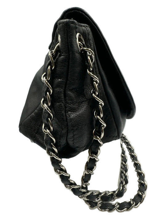 Chanel Black & Silver Caviar Leather Quilted Detail Chain Strap Shoulder Bag Bag