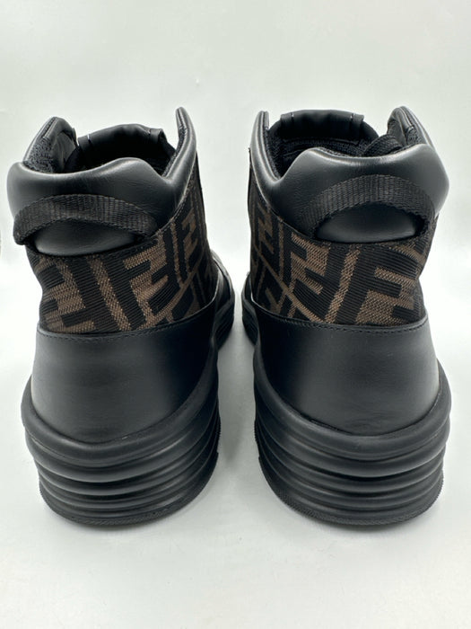 Fendi Shoe Size 9 Black & Brown Leather logo High Top Men's Shoes