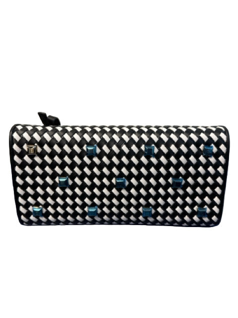 Ferragamo Black & White Leather Woven Top Handle Bag