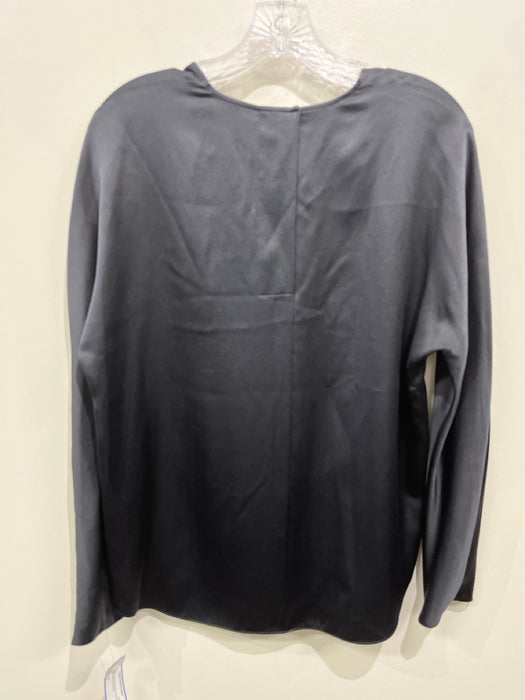 Vince Size S Black Silk Round Neck Long Sleeve Button Back Top