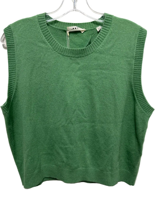 Doen Size XXL Green Cashmere Sleeveless Crew Neck Ribbed Detail Vest Sweater