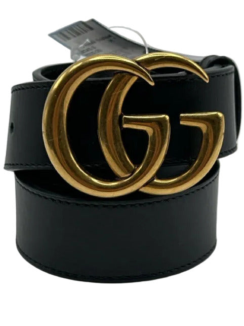 Gucci Black Leather Gold Tone Hardware GG Belts