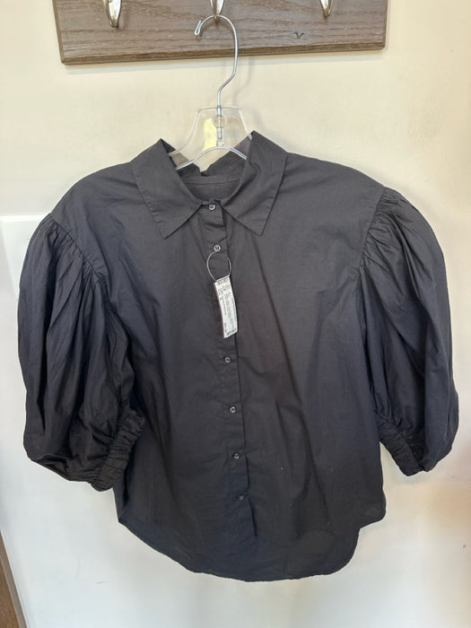 Citizens of Humanity Size S Black Cotton Short Balloon Sleeve Collar Top