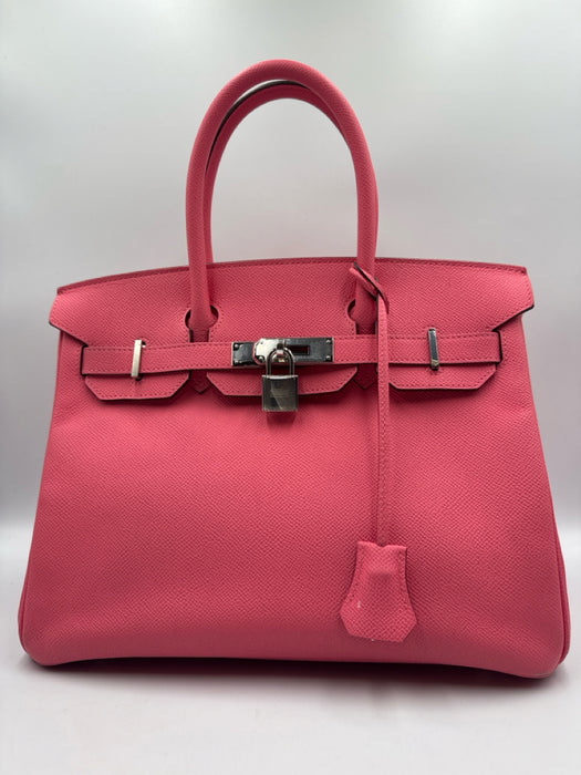 Hermes Pink Leather Top Handle Silver Hardware Birkin Certified by Entrupy Bag
