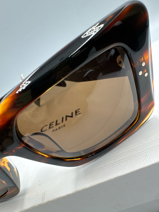 Celine Dark Brown Acetate Square tinted lens Tortoise Sunglasses
