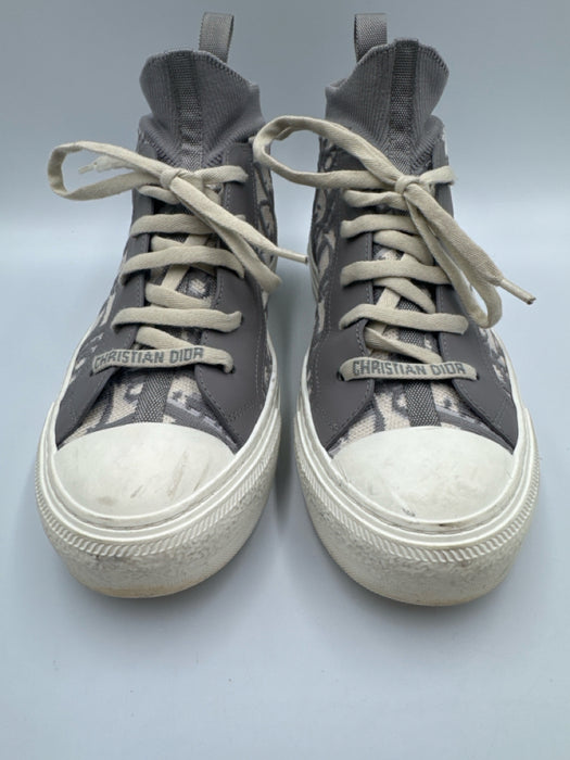 Dior Shoe Size 38 Grey & White Synthetic & Leather Lace Up Chelsea Knit Sneakers