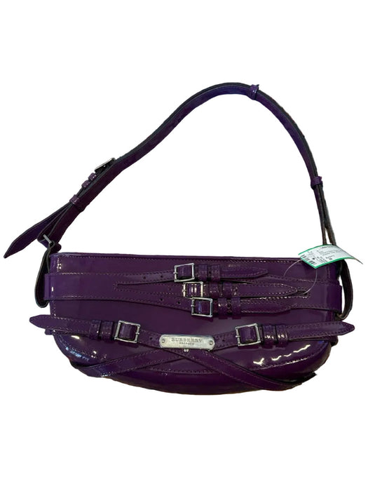 Burberry Purple & Silver Patent Leather Buckles Shoulder Strap Bag