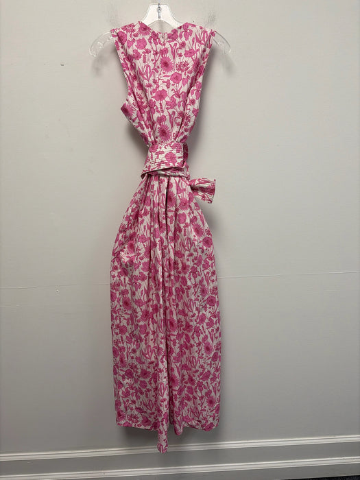 Ann Mashburn Size M Pink & White Cotton Floral Sleeveless Gathered Waist Dress