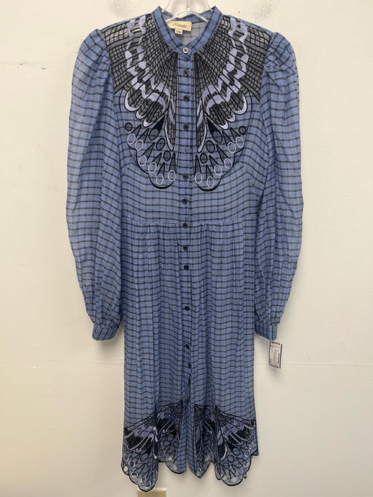 Temperley Size 4 Blue Silk Blend Button Front Embroidered Plaid Dress