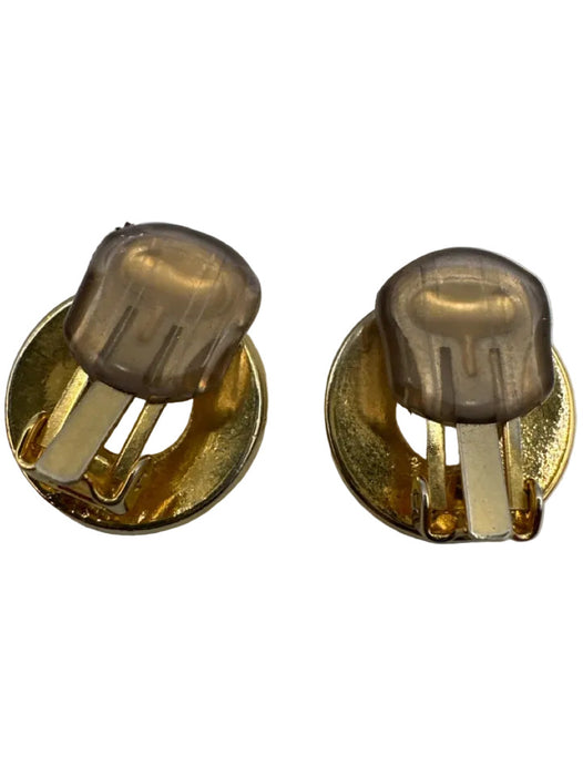 Celine Gold Metal Circle Logo Clip On Vintage Earrings