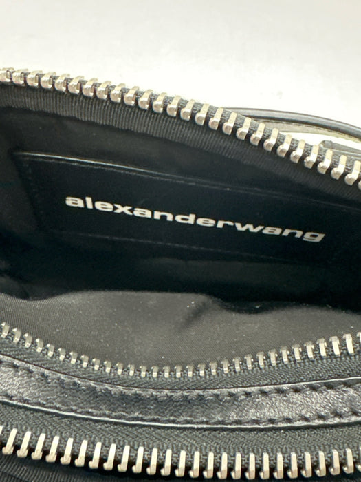 Alexander Wang Black & Silver Leather Zippers Rectangle Crossbody Belt Bag Bag