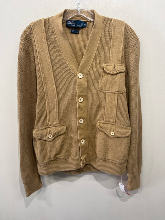 Polo Size M Tan Linen Ribbed Cardigan Men's Sweater